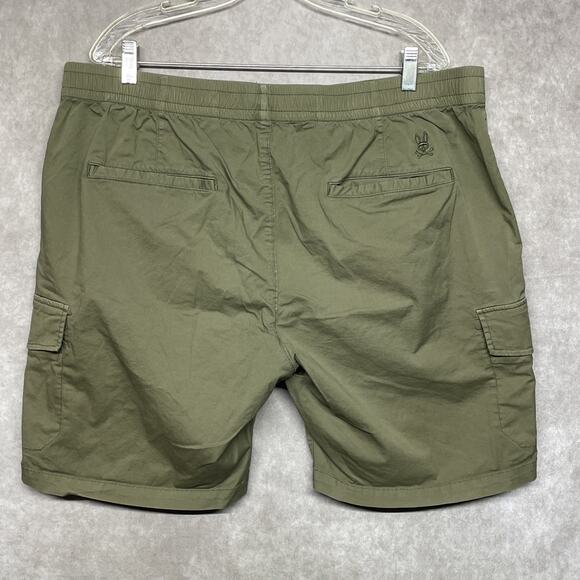 Psycho Bunny Mens 40 Cargo Shorts Olive Green Elastic Waist w/Orange Drawstring - Picture 9 of 15